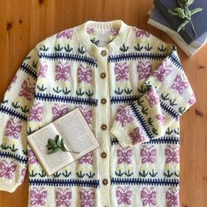 Vintage | Tripping with Tulips and Butterflies Oversized Hand Knit Cardigan
